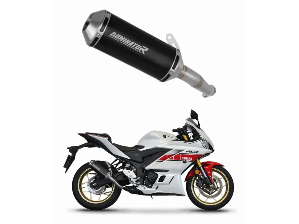 Laděný výfuk Dominator Yamaha YZF-R3 2019 - 2024 výfuk OV G2 BLACK tlumič + dB killer medium Výhodná Nabídka