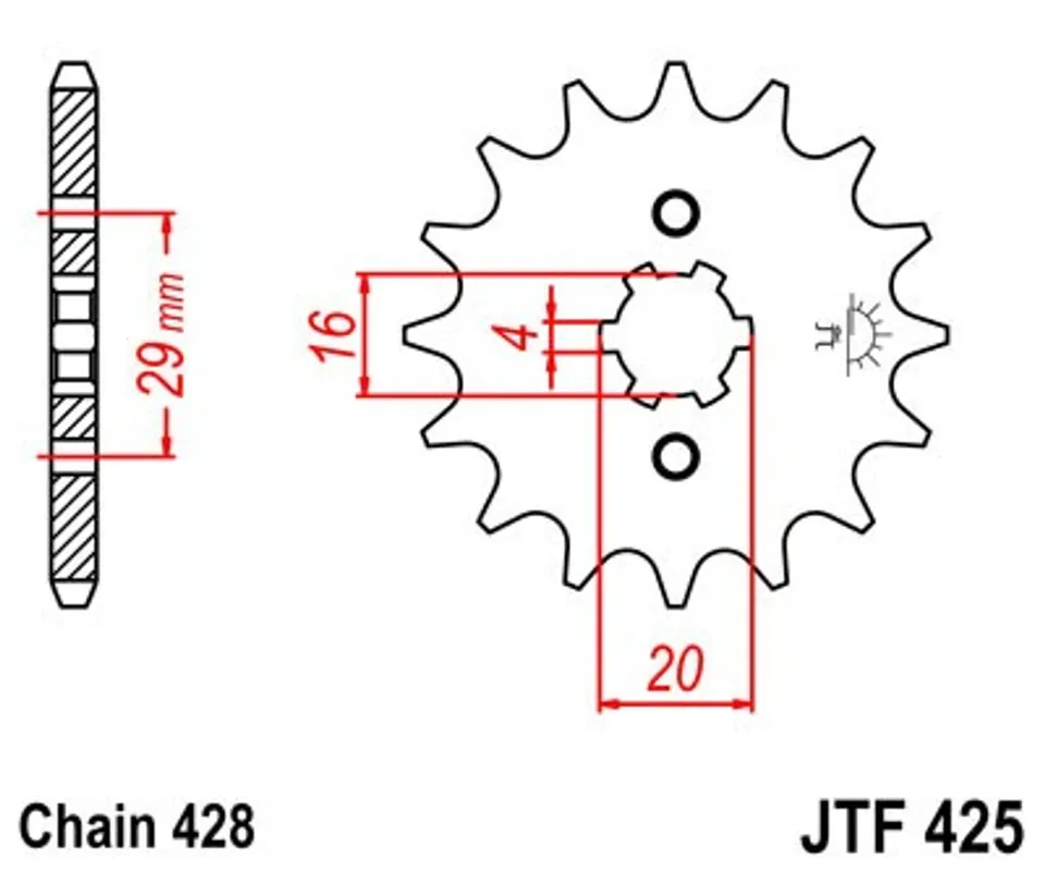 Řetězové kolečko JT JTF 425-16 16 zubů, 428 Časově Omezené