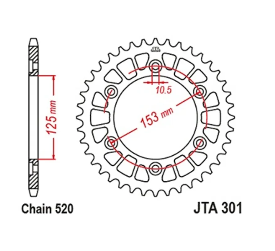 Cenově Výhodný Hliníková řetězová rozeta JT JTA 301-39BLK 39 zubů, 520 černá